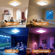 RGB LED Ceiling Light 25W, 3000–6000K Dimmable with Remote Control, 3200LM Square Flush Mount, Color-Changing RGB Backlight, Night Light & Timer – Modern Indoor Lighting for Bedroom, Bathroom, Kitchen, Living Room
