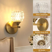 Modern Glass Wall Light, Indoor Wall Lamp with G9 Bulb 3000K/4500K/6500K, Gold Wall Sconce Lighting for Bedroom, Living Room, Corridor, and Staircase