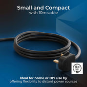 4-Socket Retractable Extension Lead Reel, 10M Cable, Thermal Cut-Out, Blue/Black