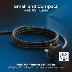 4-Socket Retractable Extension Lead Reel, 10M Cable, Thermal Cut-Out, Blue/Black