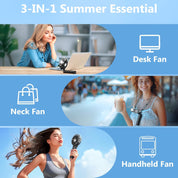VersionTECH. Portable Handheld Misting Fan as Power Bank, 50ml XL Water Tank, 20H Runtime 3 Speeds, 180° Foldable Rechargeable Mist Fan for Travel, Outdoors, Makeup - Black