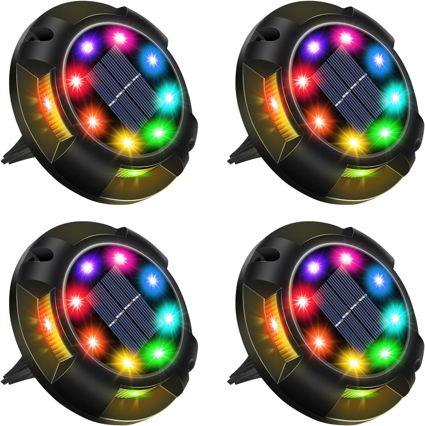 Solar Spotlights Outdoor Garden,Laliled Ground Lights Solar Powered with 12 LED,IP65 Waterproof,Outdoor Solar Landscape Lights for Yard Lawn Patio Pathway Fence Walkway,7 Colors Changing Light 4 Pack