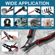 Wire Cutters, 3 in-1 Cable Cutters for 10-20 AWG Stranded, Hidden Spring, Non-Slip Handle, Safety Lock, Side Cutter for Electronics, Electrical Repair, Appliance, DIY, Circuit Boards