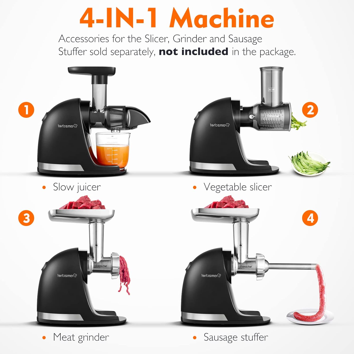 Juicer Machine Cold Press Slow Masticating Juicer for Whole Fruits & Vegetables – BPA Free Juice Extractor with 2 Cups & Brush – Black