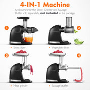 Juicer Machine Cold Press Slow Masticating Juicer for Whole Fruits & Vegetables – BPA Free Juice Extractor with 2 Cups & Brush – Black