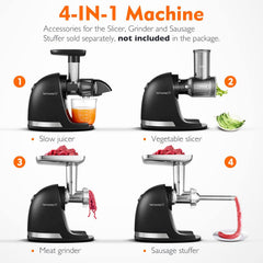Juicer Machine Cold Press Slow Masticating Juicer for Whole Fruits & Vegetables – BPA Free Juice Extractor with 2 Cups & Brush – Black