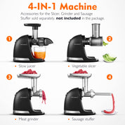 AMZCHEF Juicer Machines - Cold Press Slow Juicer - Masticating Juicer for Whole Fruits and Vegetables - Delicate Chew No Need to Filter - BPA Free Juice Extractor with 2 Cups and Brush - Black