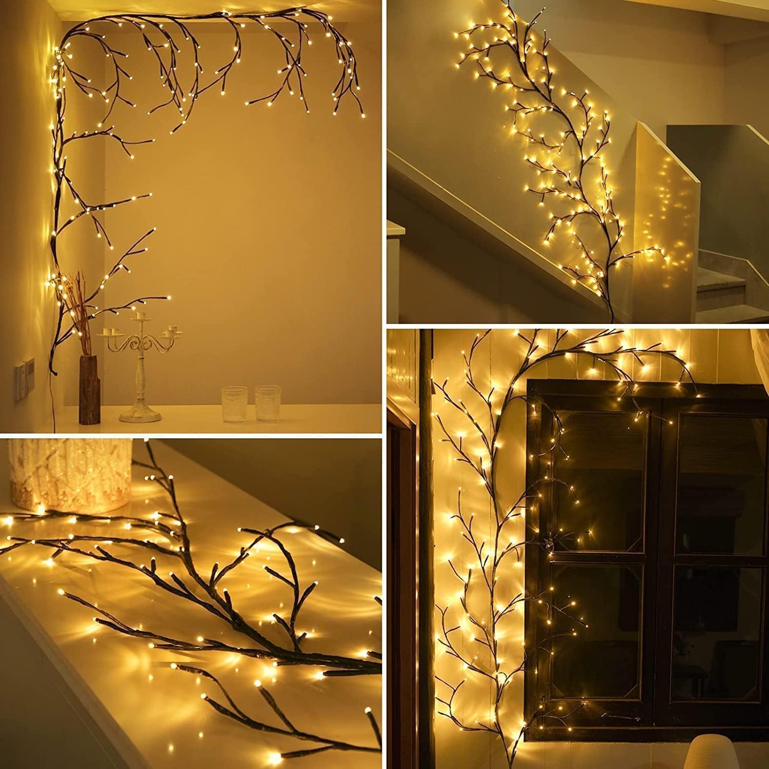 Warm White LED Willow Vine Wall Lights Set of 2, Plug-In Twig Fairy Lights for Indoor Bedroom and Living Room Décor