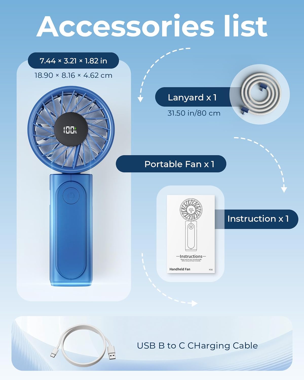 Portable Handheld Fan 4000mAh LED Display 6-Speed Foldable