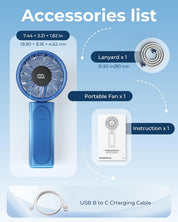 Portable Handheld Fan 4000mAh LED Display 6-Speed Foldable