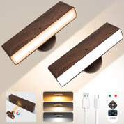 Rechargeable Wall Lights Indoor Set of 2 Wireless Magnetic Sconces Walnut