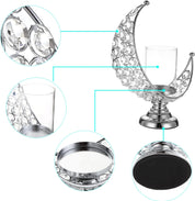 Moon Shape Crystal Tea Light Candle Holder with Detachable Shade – Silver Metal Table Centerpiece for Home, Wedding & Party Decor