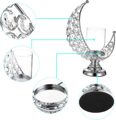 Moon Shape Crystal Tea Light Candle Holder with Detachable Shade – Silver Metal Table Centerpiece for Home, Wedding & Party Decor