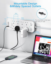 8-Way Extension Lead with 4 USB Ports, 1800J Surge Protected Power Strip 1.8M