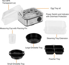 3-in-1 Electric Egg Boiler, Poacher & Omelette Maker – 16 Egg Capacity, Stainless Steel 500W