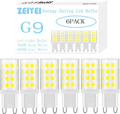 ZEIYEI G9 LED Bulbs, 5W, Cool White 6000K, Equivalent to 40W Halogen, Energy Saving, 6-Pack