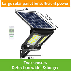 Solar security light with detection area illustration on a wooden background