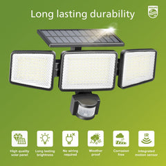 Solar-powered outdoor light fixture with Philips logo on a green background