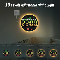 LED Digital Wall Clock with Timer, RGB Display, Temperature, Date & Alarm Function