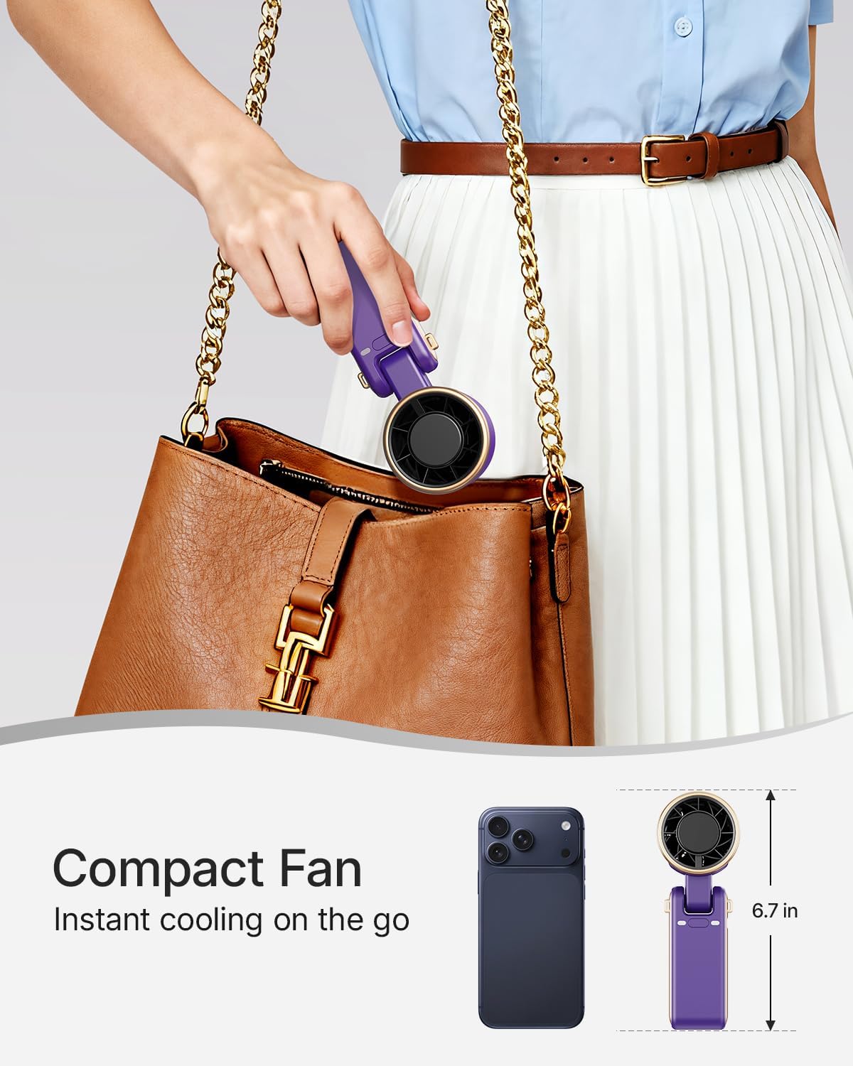 Portable Handheld Turbo Fan - 5 Gear High Speed 4000mAh Rechargeable Mini Personal Hand Fan Blow Cold Air, Battery Operated Travel Essentials, Beach Vacation, Gifts for Women, Men (Purple)