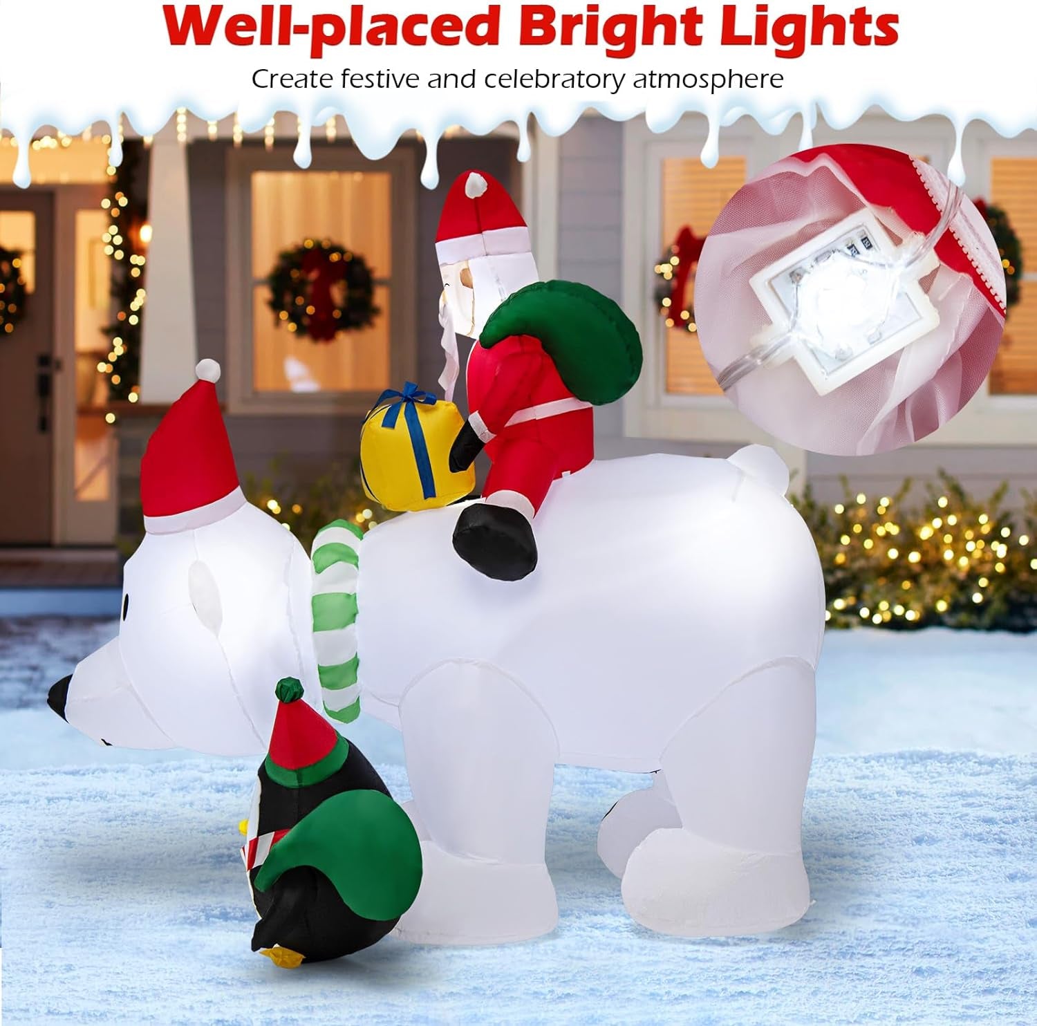 Santa riding polar bear inflatable Christmas decoration