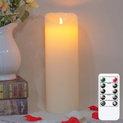 10x30cm Flameless LED Pillar Candles – Real Wax, Flickering, Remote with Timer, Battery Operated, Ivory