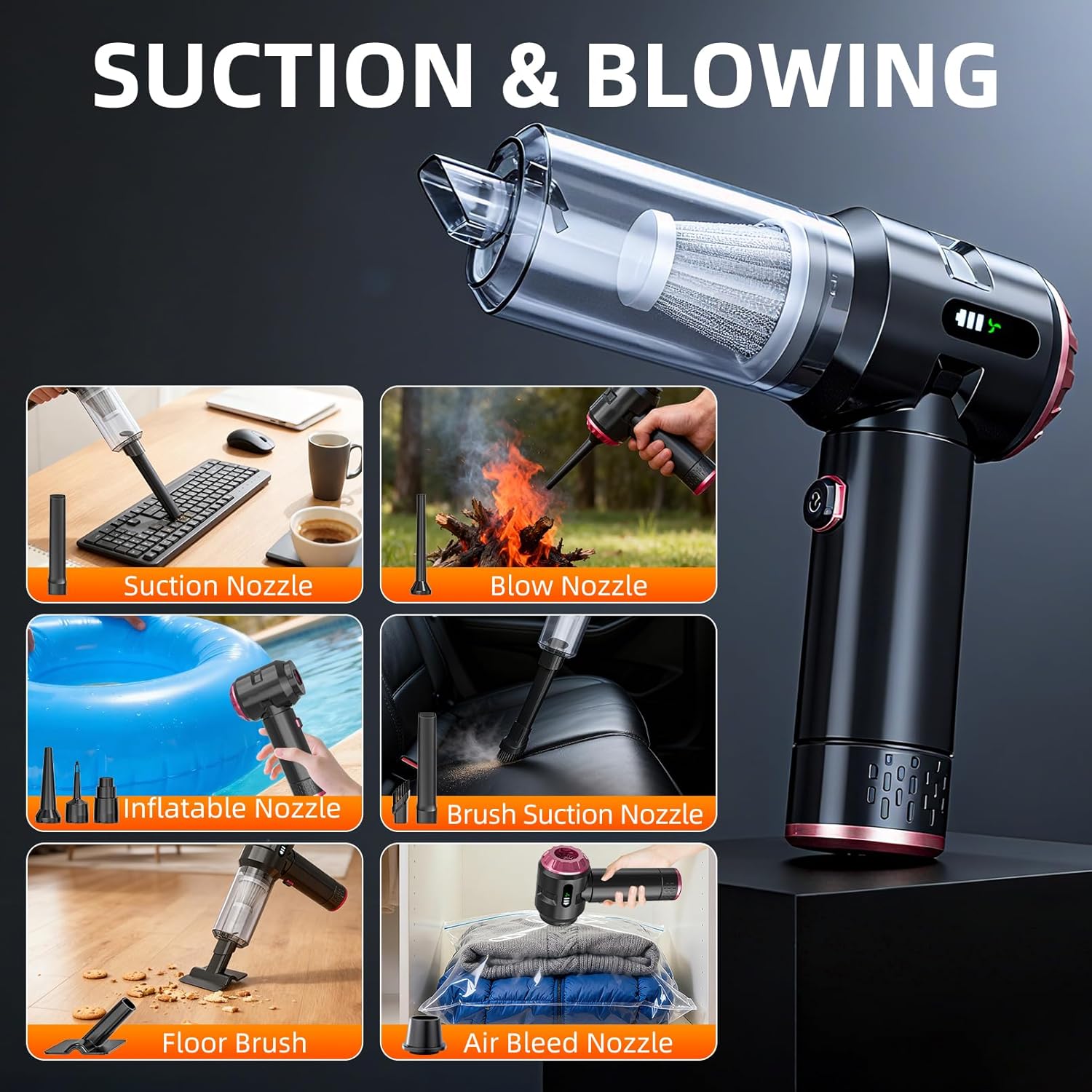 Handheld Vacuum Cleaner Black Rose, 23000Pa Cordless Car & Home