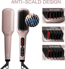 Hair Straightener Brush KL1025 – 2-in-1 Ionic Straightening & Detangling, Anti-Scald