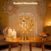 Ramadan Crescent Moon Table Lamp – Battery Operated Metal Half Moon LED Night Light with Star Design, Eid Bedside Decoration for Home & Bedroom