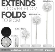 VENTY Portable Fan - Wireless Battery Operated, 48HR Run Time 16000MAH Battery, Oscillating Rechargeable Fans, Remote Control & LED Lighting, Folding Telescopic Camping Fan (White with Case)