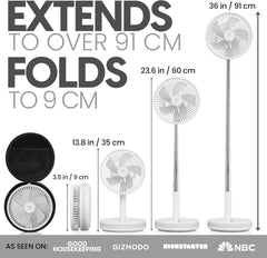 VENTY Portable Fan - Wireless Battery Operated, 48HR Run Time 16000MAH Battery, Oscillating Rechargeable Fans, Remote Control & LED Lighting, Folding Telescopic Camping Fan (White with Case)