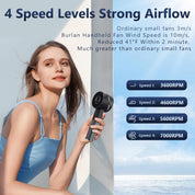 Handheld Fan, Mini Alloy Metal Personal Fan, USB Rechargeable High-Speed 16H Lasting Battery 4 Adjustable Speeds Portable Turbo Fan, Small Pocket Hand Fan for Travel, Summer Gift (White)