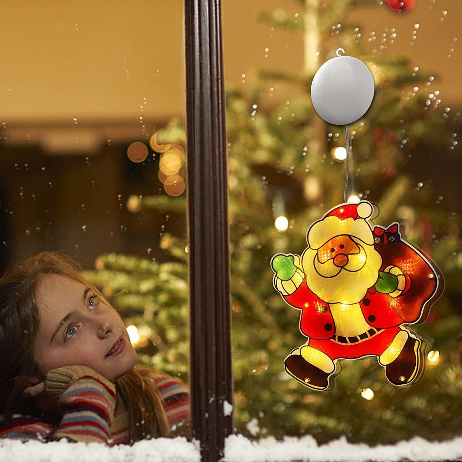 XINFTEUE Lighted Santa Christmas Window Silhouette – Warm White Battery Operated