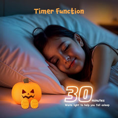 Kids Pumpkin Silicone Night Light Rechargeable Safe Halloween Room Decor