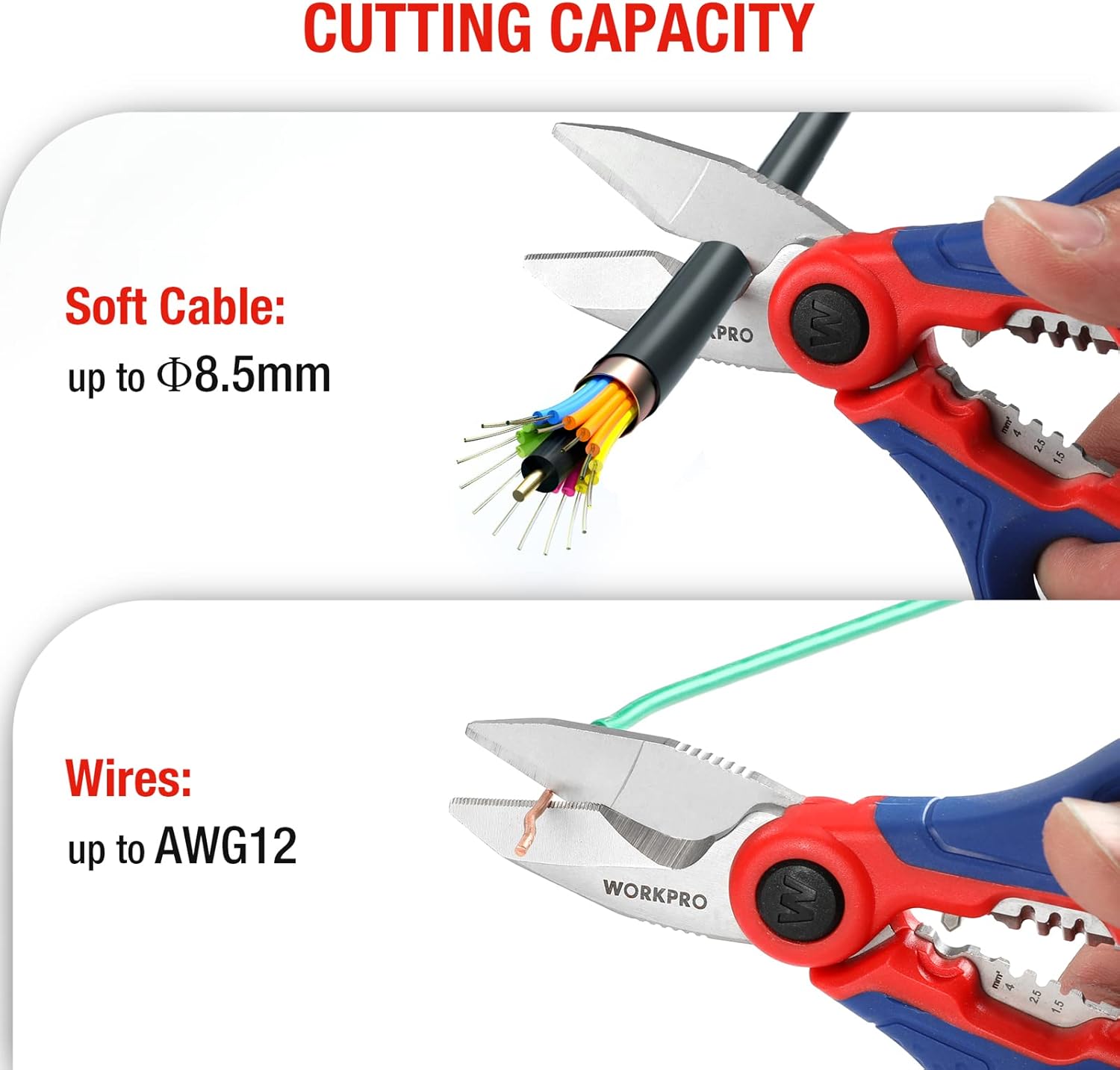 WORKPRO Electricians Scissors with Wire Stripper, 6-1/2 INCH(163MM), Multi-Function Stainless Steel Electricians Shears with Belt Clip Sheath