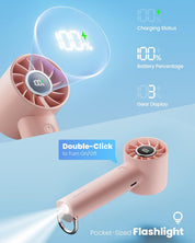 Mini Turbo Handheld Fan with LED Torch Pink