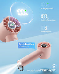 Mini Turbo Handheld Fan with LED Torch Pink