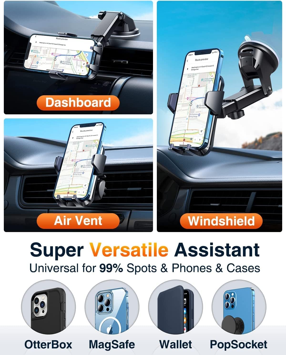 VANMASS Car Phone Holder 2025 Black – 85+ LBS Strong Suction, Rotatable Mount