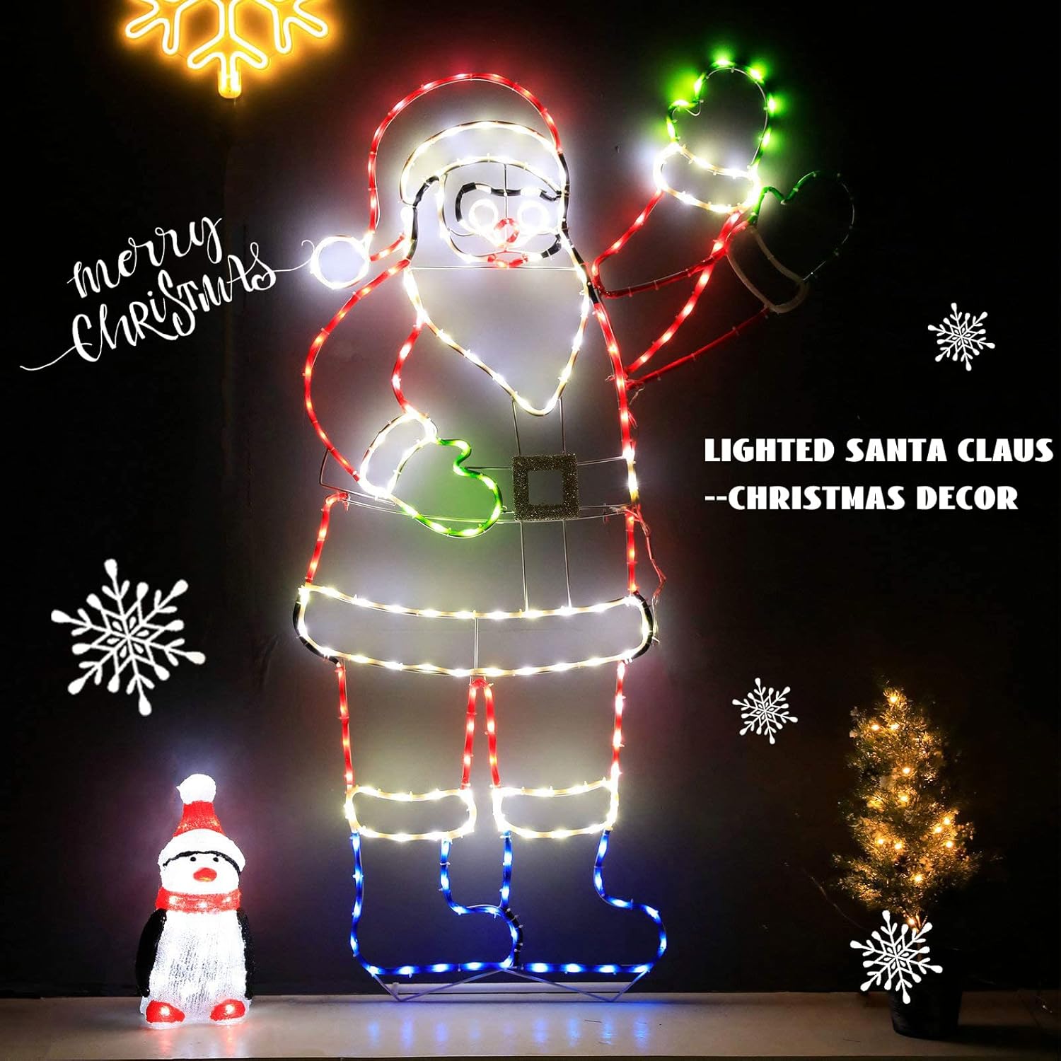 Colorful multicolor LED Santa for indoor and outdoor display