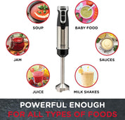 Sensio Home Hand Blender 200W Stick Immersion Blender – Black Handheld Food Processor with Stainless Steel Blade for Soups & Smoothies