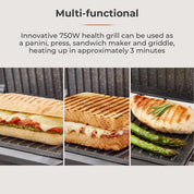 Health Grill & Panini Press 750W with Non-Stick Cerastone Coating