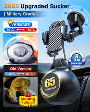 VANMASS 2025 Black Car Phone Holder with Upgraded Suction & Vent Clip