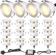 Warm White Led Decking Lights Outdoor Waterproof IP67 Ø31MM 12V, Led Plinth Light Kits for Terrace, Patio, Path, Wall, Garden, Decoration, Lot of 12