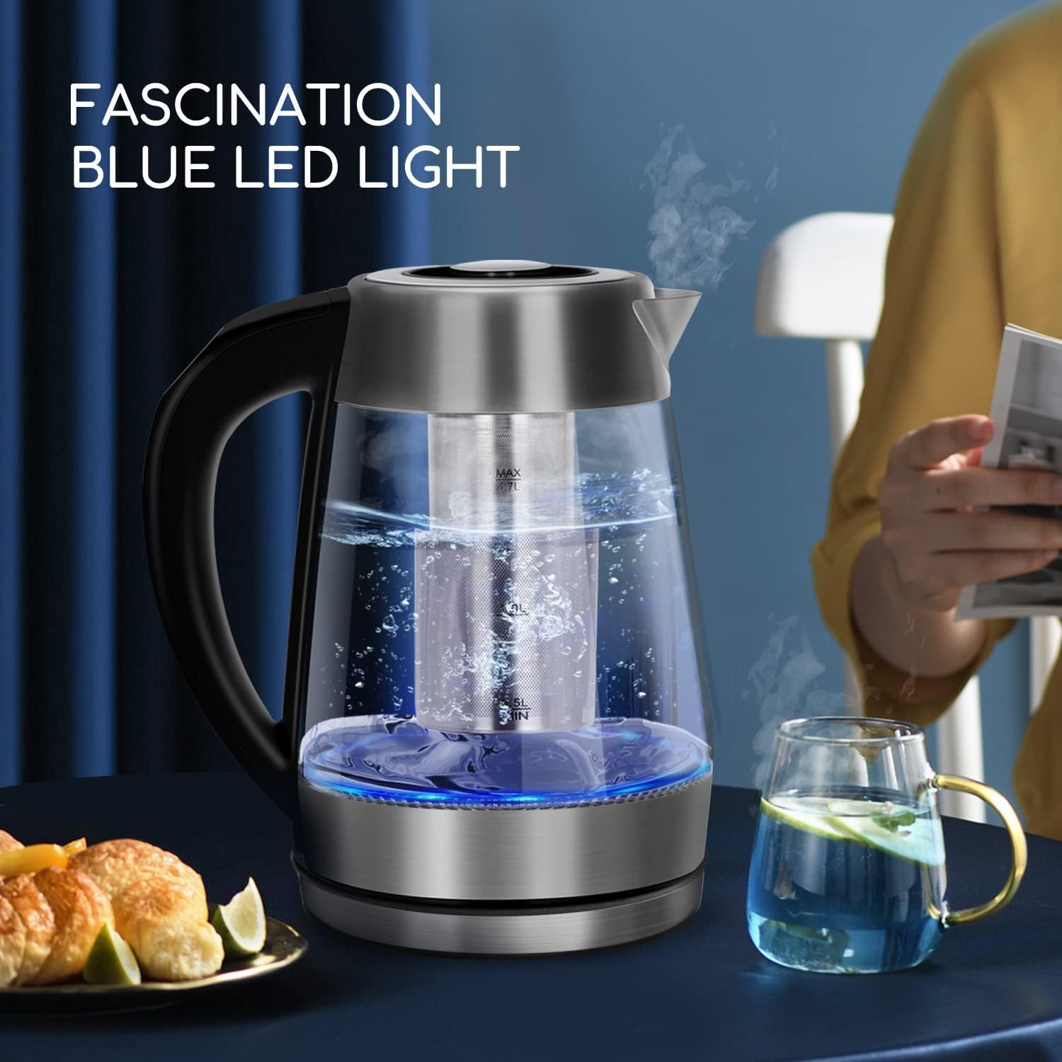 Aigostar Electric Glass Kettle 1.7L Variable Temp, Tea Infuser, Keep-Warm