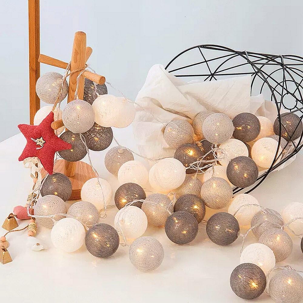 LED Cotton String Lights Fairy Light Cotton Balls USB Powered Decorative Lights for Indoor, Christmas, Wedding, Party (4M/20LED, Warm White)