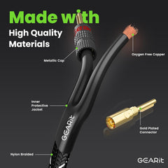 2x2.5mm≤ Speaker Wire with Banana Plugs (4.57 Meters - Black) OFC Oxygen-Free Copper, CL2 In-Wall Speaker Cable, Heavy-Duty Braided - 14 Gauge AWG, 10 Feet
