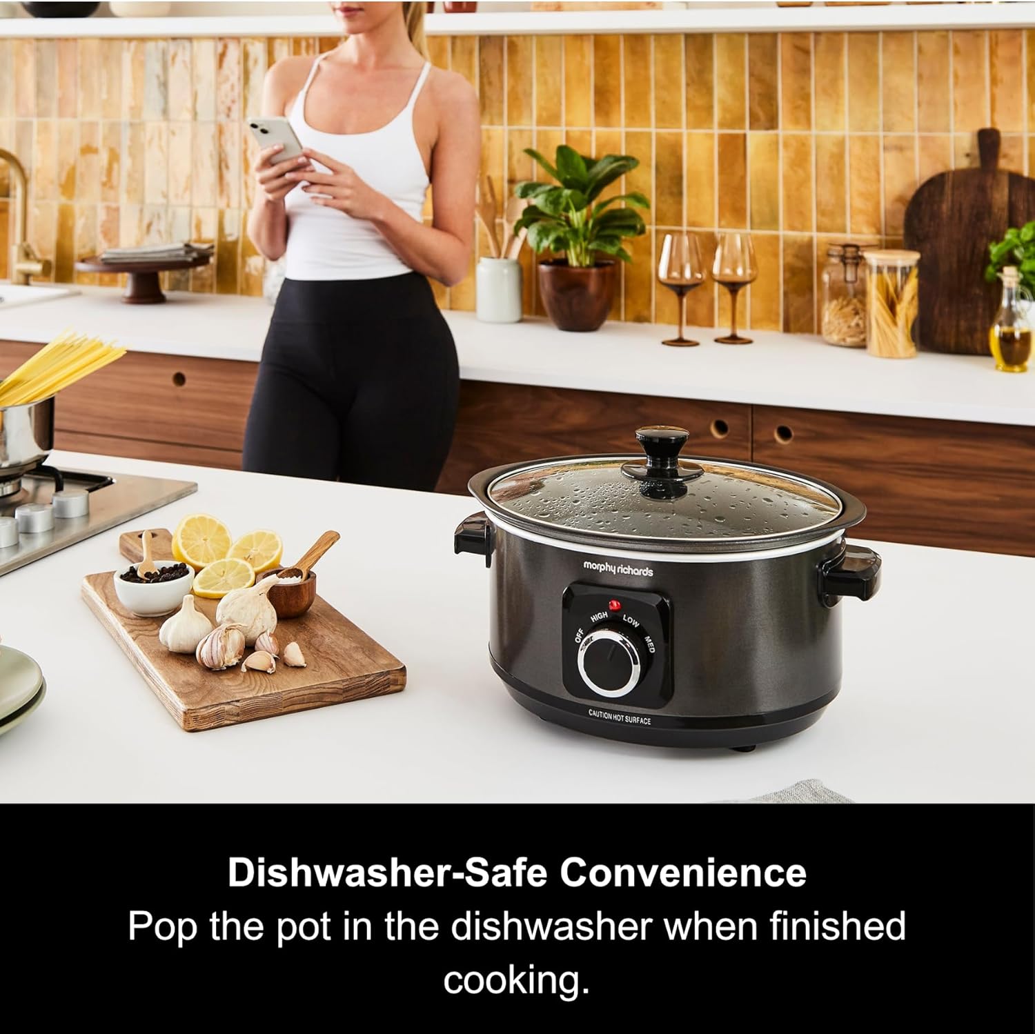 3.5L Sear & Stew Slow Cooker Aluminium Pot Hob Proof Easy Clean Black