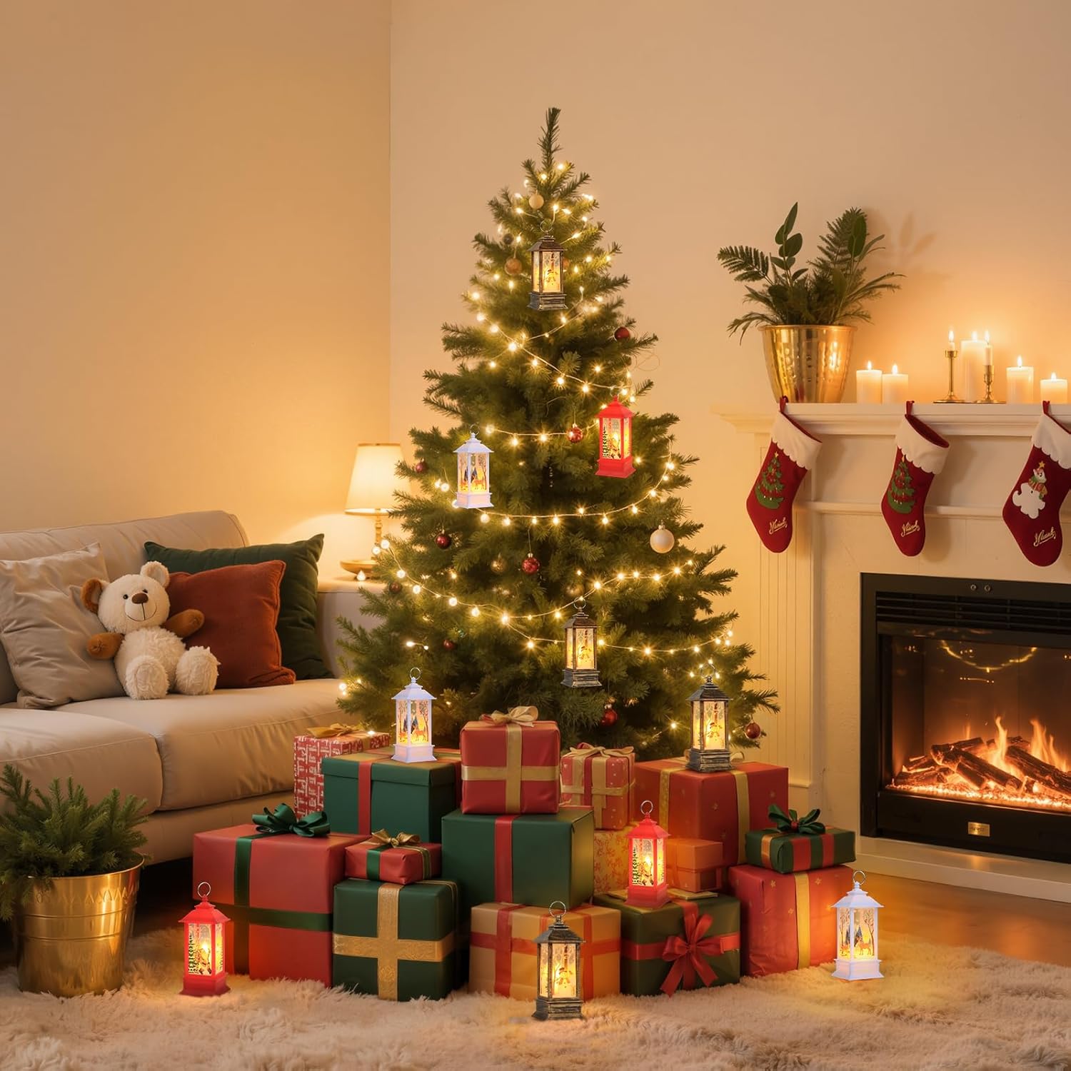Vintage-style Christmas lantern with Santa design