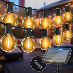 Woolmug 119.7FT Solar Festoon Lights Outdoor, 50+3 G40 LED Solar Powered Garden String Light Shatterproof Bulbs