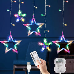 Christmas Curtain Lights, 12 Star & 138 LED Lights - Christmas Star Light, 8 Modes | Christmas Window Lights, Fairy Lights, USB & Battery Christmas Lights for Indoor Christmas Decorations